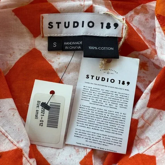 NWT Studio 189 Cotton Maxi Blouson Sleeve Shirt Dress in Orange Size Small